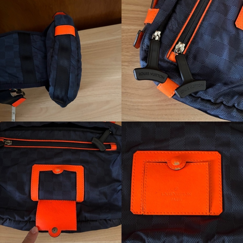VTG LOUIS VUITTON Challenge Bum Bag Navy Blue Damier Orange Handle - Picture 12 of 14